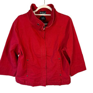 FDJ French Dress Red Utility 3/4 Sleeve Lightweight Jacket Size 14 Cotton Blend